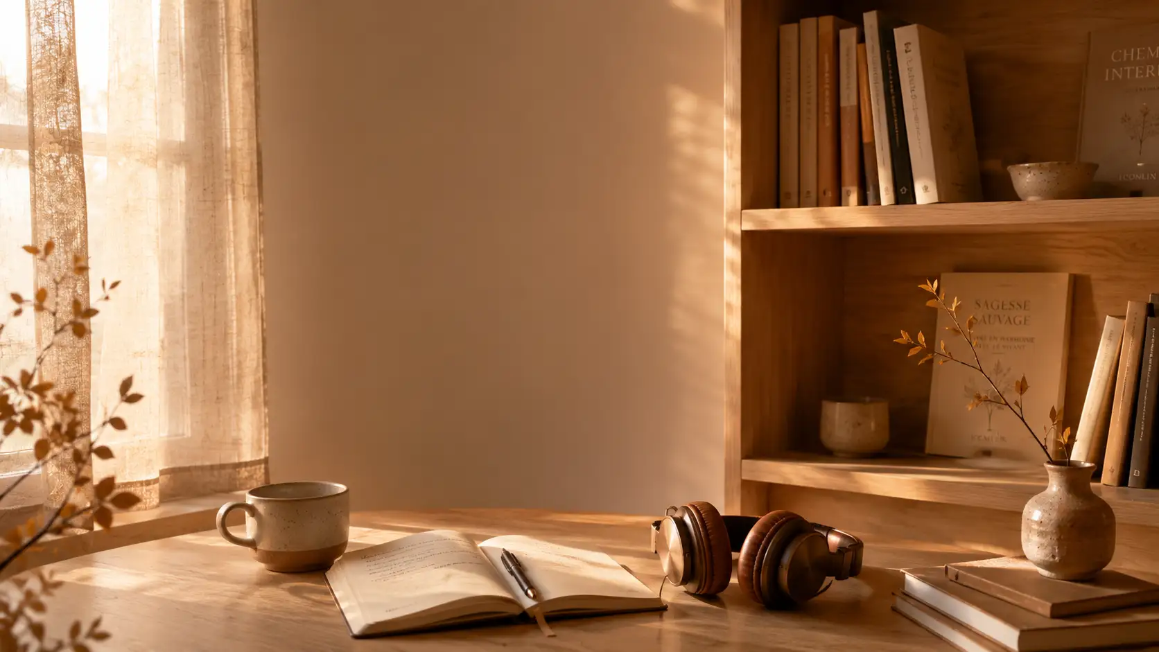 Coin de lecture chaleureux avec livres et lumière naturelle